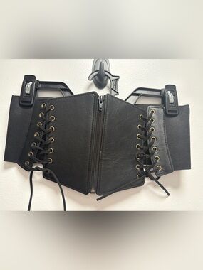 Renfaire Black Lace-Up Corset Belt w/ Front Zipper Festival Indie Sleaze Grunge